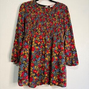 Isabel Boho Maternity Multicolor Floral Top w/Smocked Bodice. Sz L